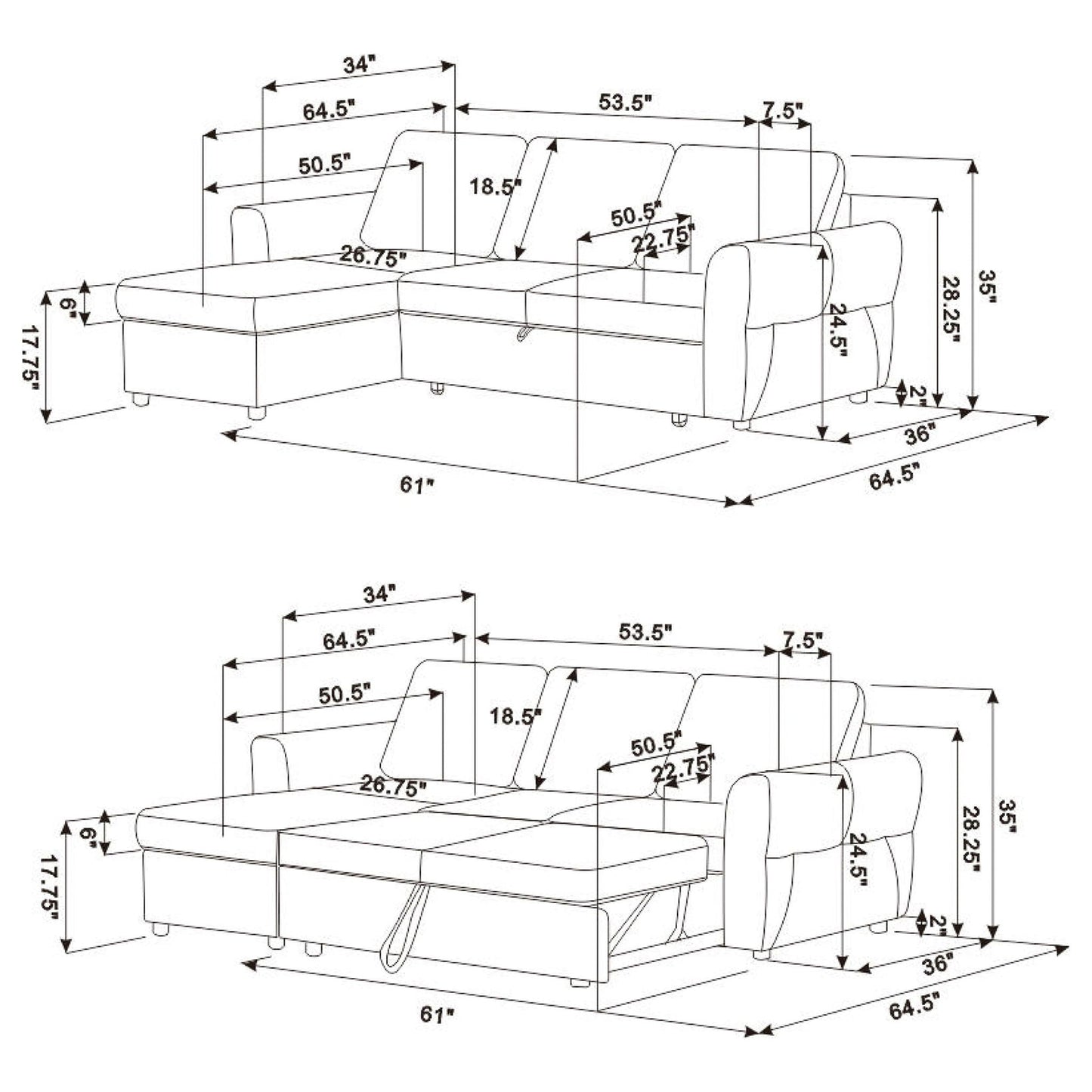 Kenna- Sleeper Sectional Sofa With Storage Ottoman