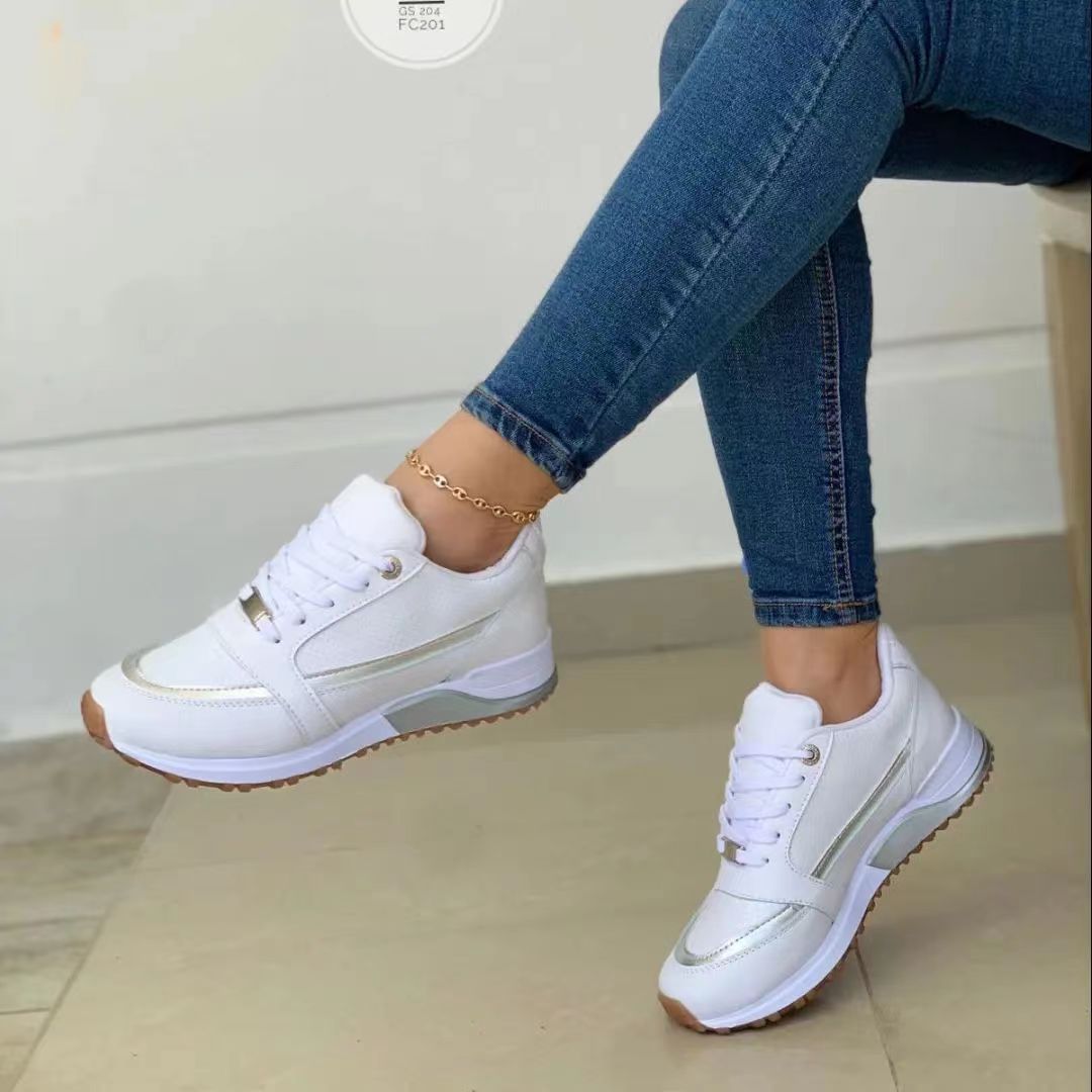 Women's Casual Flat Style Pumps  Color Matching Round Head Lace-up Shoes