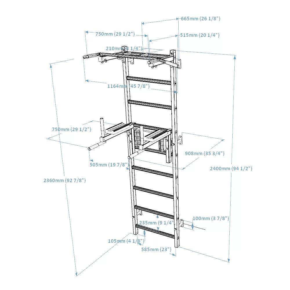 BenchK 722 Gymnastic Wall Bars with Pull-Up Bar and Dip Station