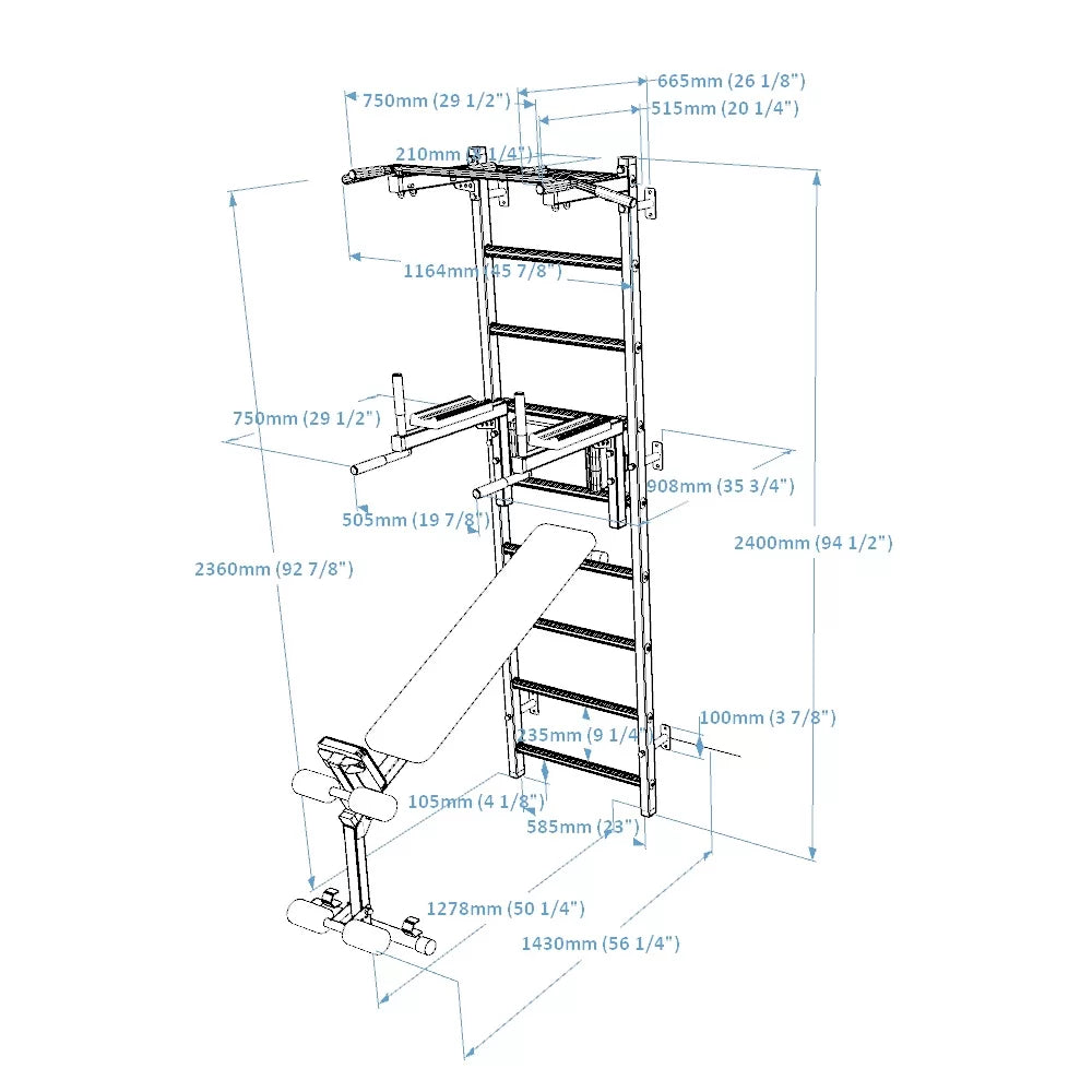 BenchK 723 Gymnastic Ladder with Workout Bench for Home Gym or Fitness Room