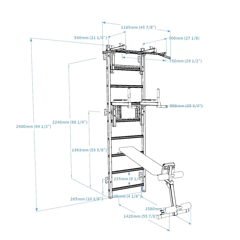 BenchK 733 Luxury Wall Bars for Home Gym and Personal Studio