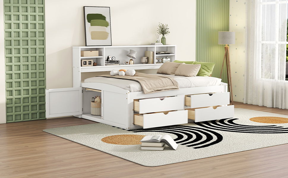 Daybed With 2 Bedside Cabinets, Upper Shelves And 4 Drawers