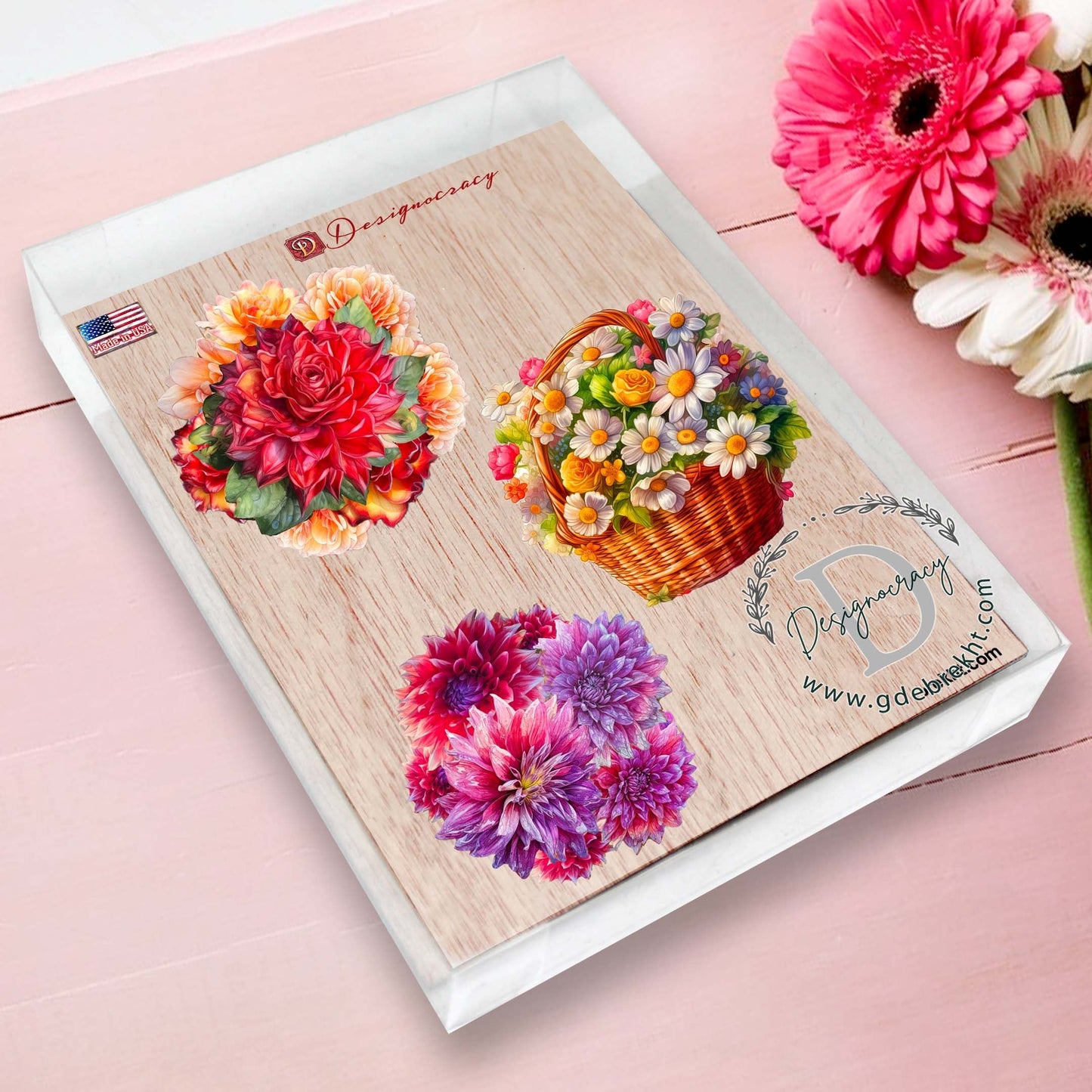 Flower Bouquets Decorative Eco Wood Ornaments Set of 3 by G. Debrekht - Love Family Decor - 8091076-2-S3