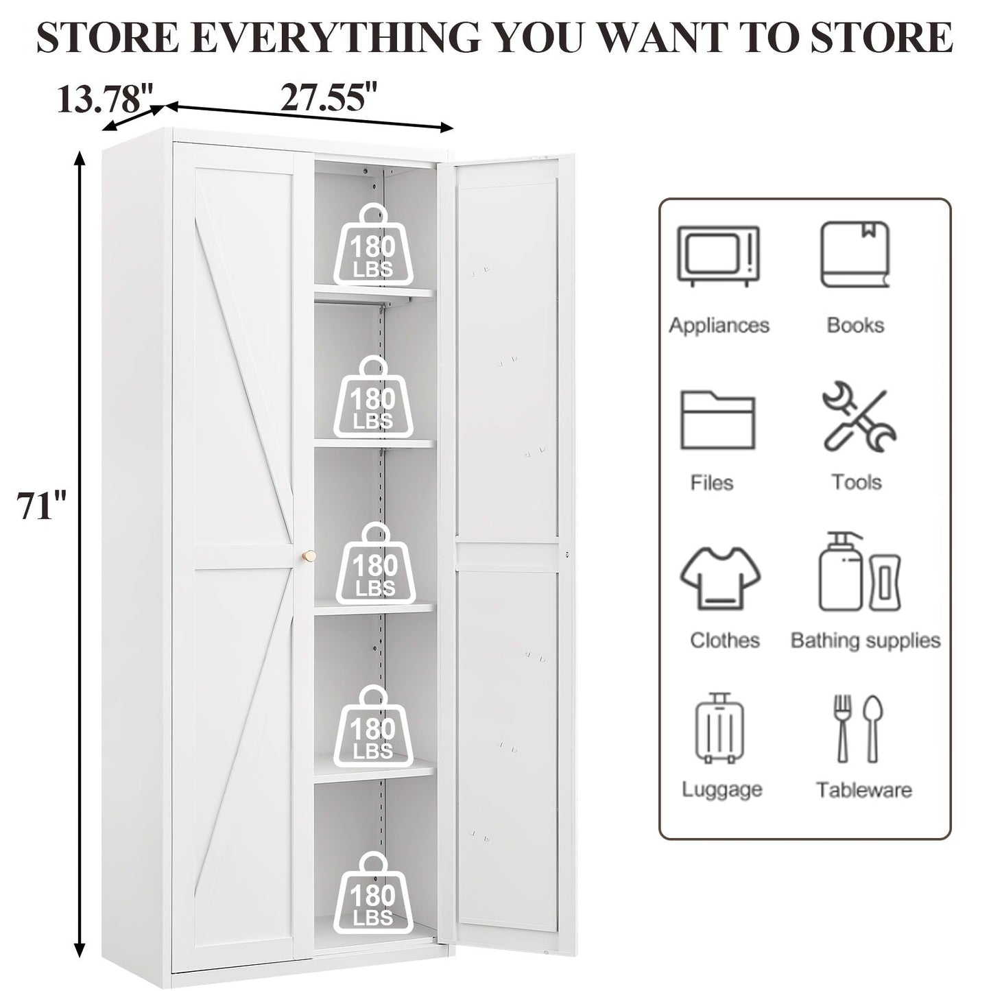 Adjustable 2 Door Storage Cabinet With Adjustable Shelves