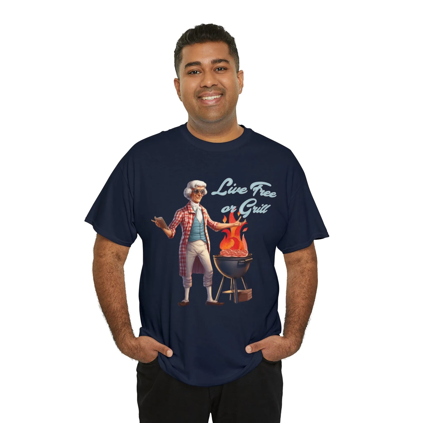 Thomas Jefferson Live Free or Grill Unisex Heavy Cotton Tee
