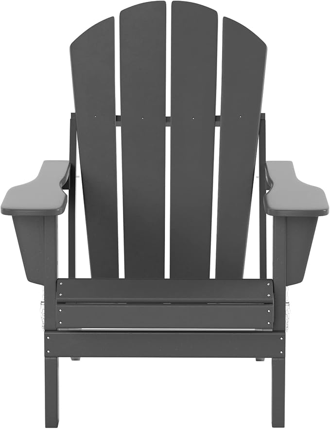 WO Home Furniture Adirondack Chairs Table Set of 3 PCS Outdoor Folding Chairs Coffee Table Weather/UV Resistant for Lawn, Garden, Bon Fire, Balcony (Gray)