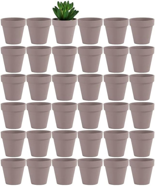 Yishang 36 pcs Small Mini Grey Clay Pots, 2.5'' Terracotta Pot Clay Ceramic Pottery Planter,Cactus Flower Terra Cotta Pots,Succulents Nursery Pots,with Drainage Hole,Great for Crafts,Wedding Favor