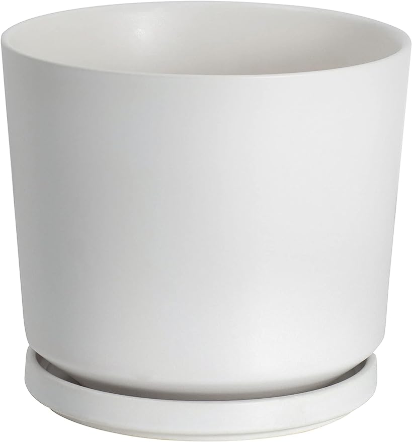 Ekirlin 7 inch Plant Pots,Ceramic Flower Planters Indoor,Modern Succulents Containers with Drain Hole Saucer,Decorate Home,Office & Outdoor (White)