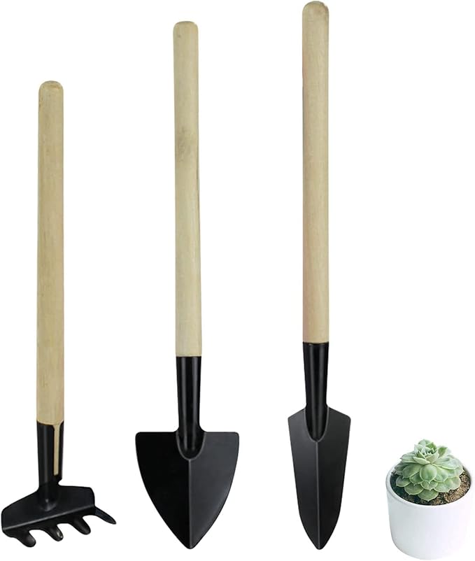 Wishlotus Mini Gardening Tools, 3Pcs Gardening Hand Tools with Non-Slip Handles, Portable Tools Set for Indoor Gardening, Succulents, Bonsai, Gift for Wife and Mother（Thin）