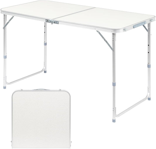 Outvita 4ft Portable Folding Camping Table, Outdoor Waterproof Adjustable Height Table, Aluminum Lightweight Suitcase Foldable Table for Picnic BBQ Beach Dining