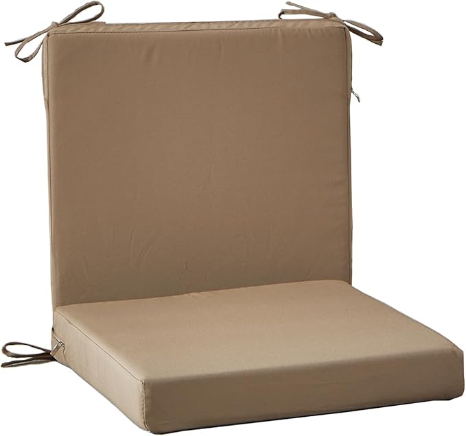 20 x 18 Inch Outdoor Chair Cushions for Patio Furniture UV Resistant Non Slip Waterproof Replacement Patio Seat Cushion with Ties Set of 2, Khaki