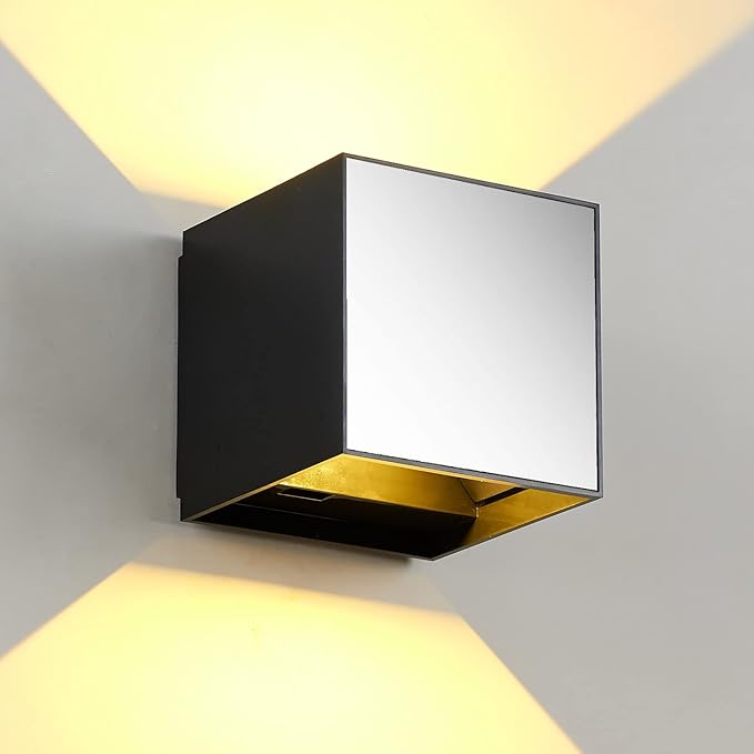 LANFU Indoor Cube Wall Light 10W COB 3000K Modern Up/Down Wall Sconce for Bedroom Living Room Staircase Lighting Fixture,1200 Lumen, Outside Wall Lights for House IP65 Waterproof Porch Lights