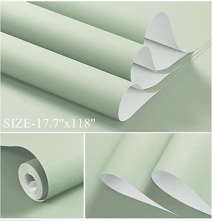 Dimoon 118''x23.6'' Green Peel and Stick Wallpaper Contact Paper Modern Self Adhesive Wall Paper Removable Renter Friendly Textured Solid Color Shelf Cabinet Vinyl Roll (118''x23.6'',Light Green)