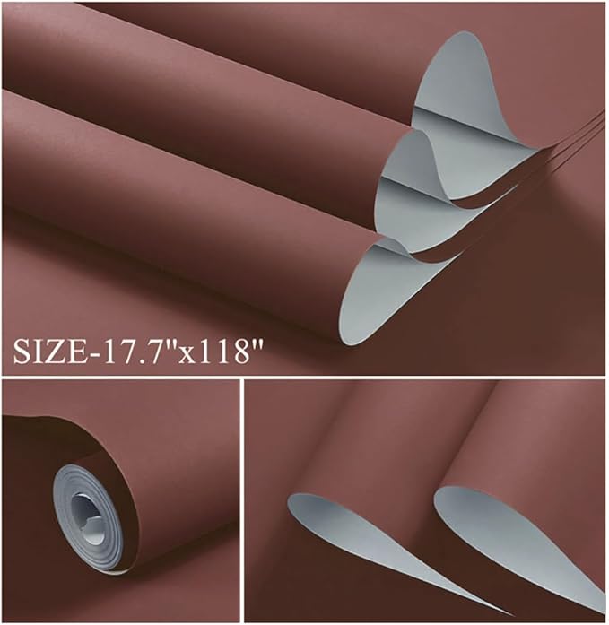 Dimoon 236''x17.7'' Red Peel and Stick Wallpaper Contact Paper Modern Self Adhesive Wall Paper Removable Renter Friendly Textured Solid Color Shelf Cabinet Vinyl Roll (236''x17.7'',Bordeaux Red)