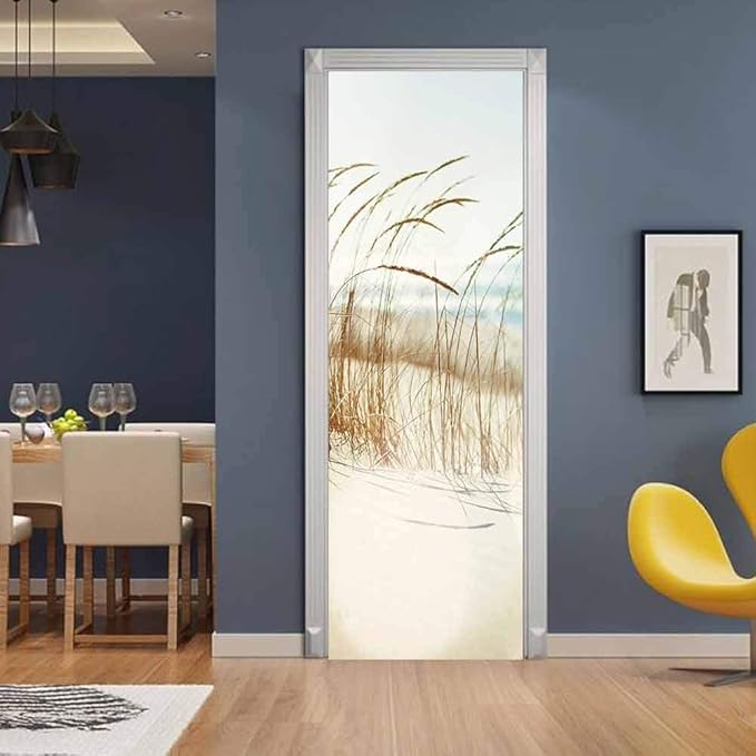 3D Door Stickers - Sirte Dunes - Peel & Stick - Removable PVC Waterproof - Bedroom/Living Room - Rustic Desert Landscape - White & Brown - Abstract - 37.4"x82.7"