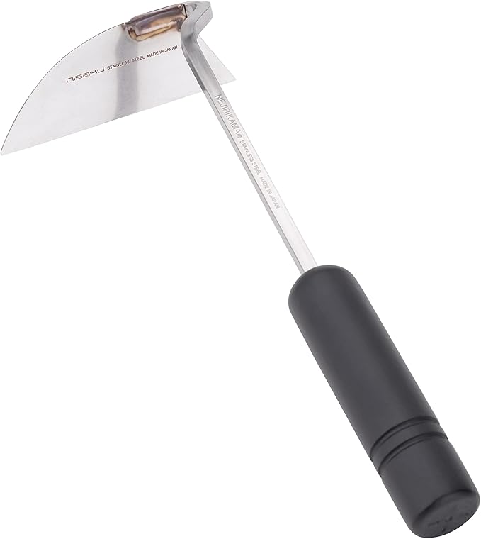 NJP100 Nejiri Gama Handheld Weeder-Scraper-Hoe, Japanese 4 Blade Width, 4.5-Inch Lacquered Beech, Stainless Steel/Black-Wood Handle