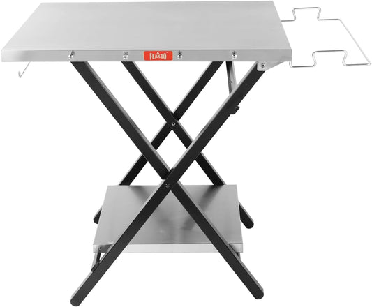 Outdoor Grill Table, Foldable Pizza Oven Stand & Blackstone Griddle Stand with Garage Rack & Tissue Holder, Folding Outdoor Prep Table for Gathering and Party, 30" x 24", Stainless Steel