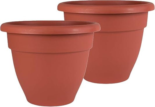 The HC Companies Caribbean Planter Pot - Outdoor & Indoor Plant Pot with Drainage Hole & Plug - Rolled Rim Plastic Pots for Plants & Flowers - Decorative Plant Pot (10" Clay, Pack of 2)