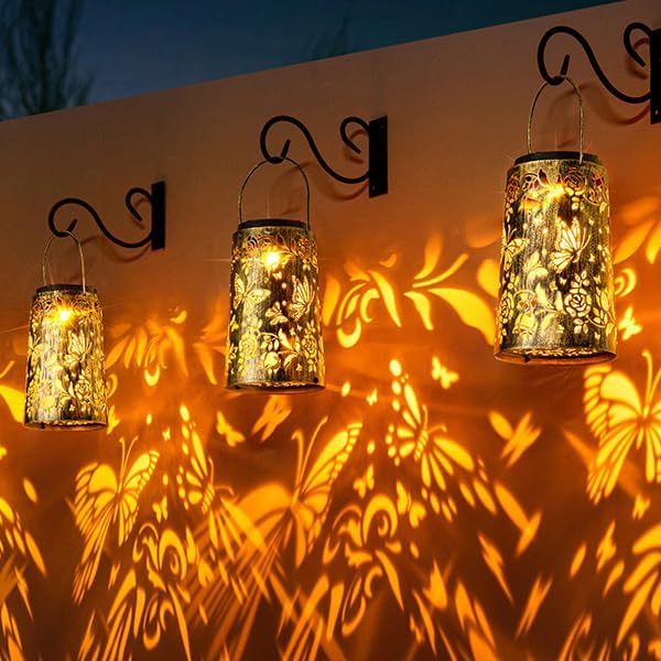 Solar Lanterns Outdoor Butterfly Garden Metal Hanging Light for Yard Patio Backyard Porch Pathway Decor Women Grandma Gifts