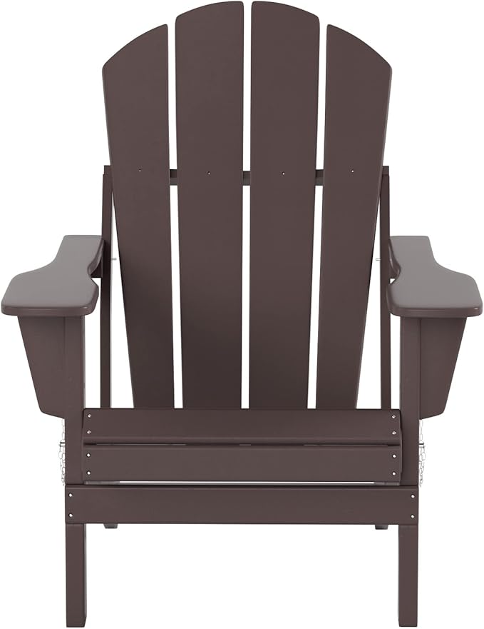 WO Home Furniture Adirondack Chair Table Set of 2 PCS Outdoor Folding Chair w Side Table Weather/UV Resistant for Lawn, Garden, Bon Fire, Balcony (Dark Brown)
