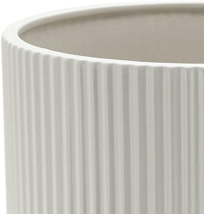 Amazon Basics Assorted Sizes Fluted Ceramic Round Indoor Outdoor Planters with Drainage, Set of 3, Modern Design, 6-Inch, 8-Inch, 10-Inch, White