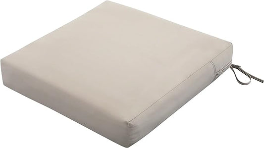 Classic Accessories Ravenna Water-Resistant 23 x 23 x 5 Inch Square Patio Seat Cushion Slip Cover & Foam, Mushroom, Lounge Chair Cushion
