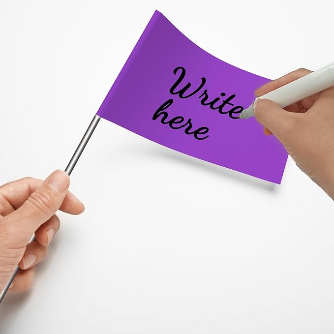 Zozen 50Pack Purple Marking Flags, Writable | 15x4x5 Inch, Yard Flags for Lawn & Irrigation & Landscape & Sprinkler & Survey & Dog Training.