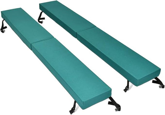 North American Mattress 8' Outdoor Picnic Bench Seat Cushion -2 Piece Set; 96" (8ft) x 10" x 3"; Green/Blue- Folding & Easy to Carry