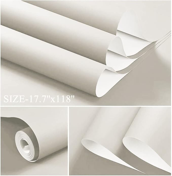 Dimoon 118''x17.7'' White Peel and Stick Wallpaper Contact Paper Modern Self Adhesive Wall Paper Removable Renter Friendly Textured Solid Color Shelf Cabinet Vinyl Roll (118''x17.7'',Off-White)