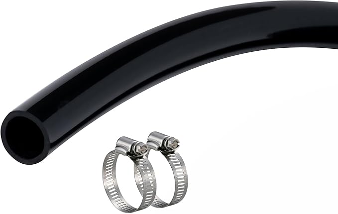 3/8" id - 10ft Black Vinyl Tubing Flexible PVC Tube Hybrid Hose Transfer Water Fuel Gas for Pond Fountain Garden Waterfall, Durable and Safe, with 2 Hose Clamps
