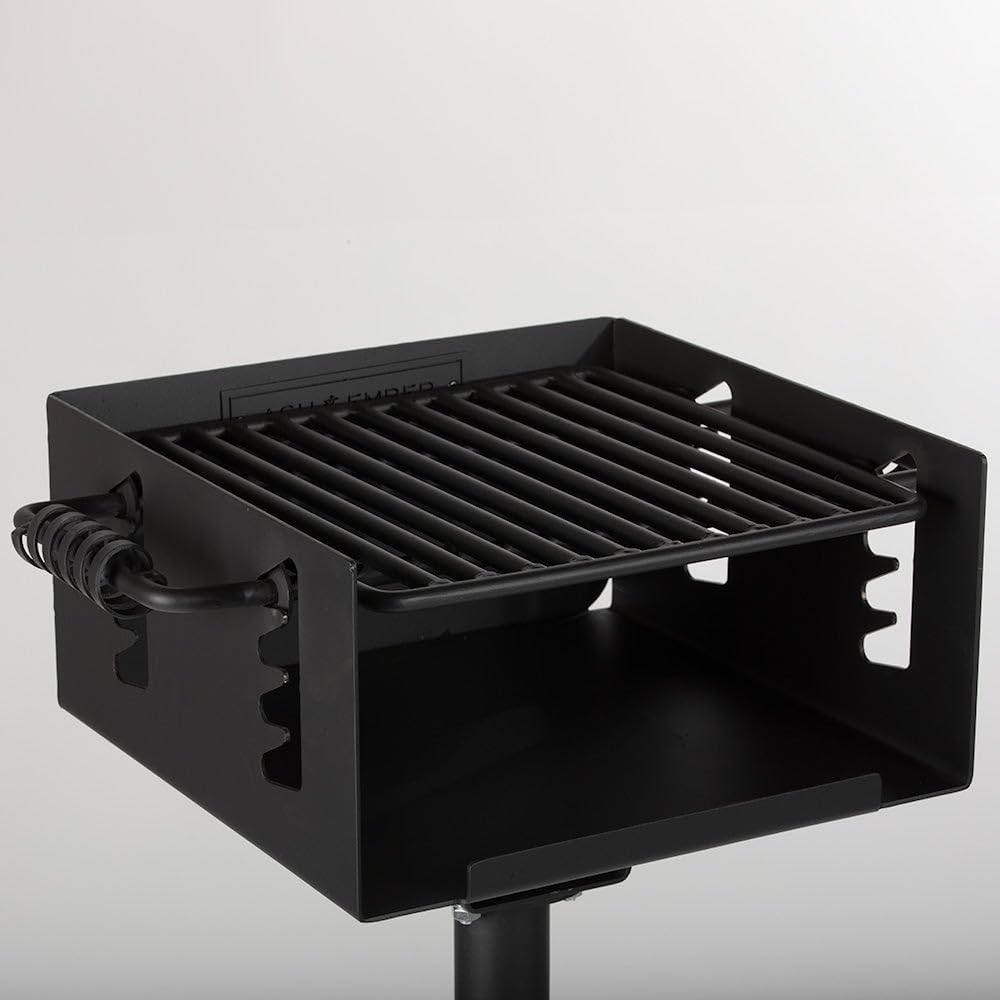 Ash & Ember Park-Style Grill, 256 Sq. In Charcoal Grill, 16.5x16x8, Single Post Outdoor Cooking Grill for Backyard BBQ, Camp Grilling Barbecues, Small-Sized Parties, Grill Delicious Meats, Vegetables