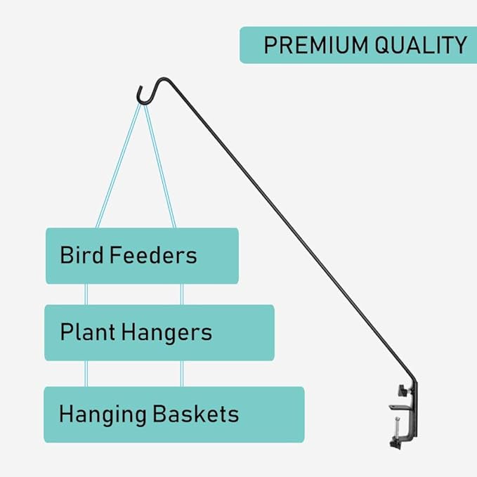 Ashman Deck Hook 32-Inch (1 Pack), Double Forged Solid Metal Single Piece Rod, Ideal for Bird Feeders, Plant Hangers, Coconut Shell Hanging Baskets, and Lanterns.