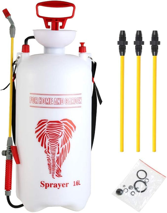 CLICIC 4 Gallon (16L) Lawn and Garden Portable Sprayer Pump Pressure Sprayer with Four Spray Poles Totaling 52 inches in Length