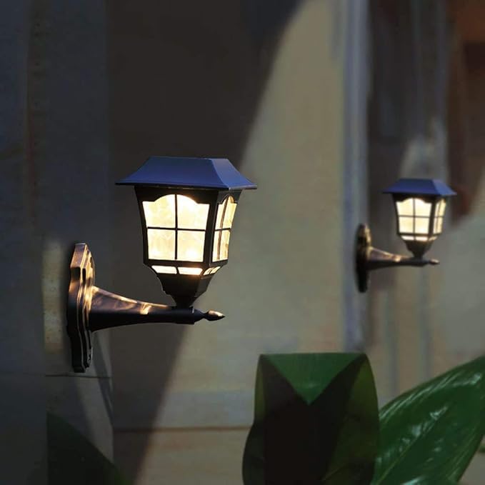 MAGGIFT 2 Pack Solar Wall Lantern Outdoor, Exterior Waterproof 15 Lumens Solar Sconce Light Fixture with Wall Mount Kit for Front Door Fence Garden Decor