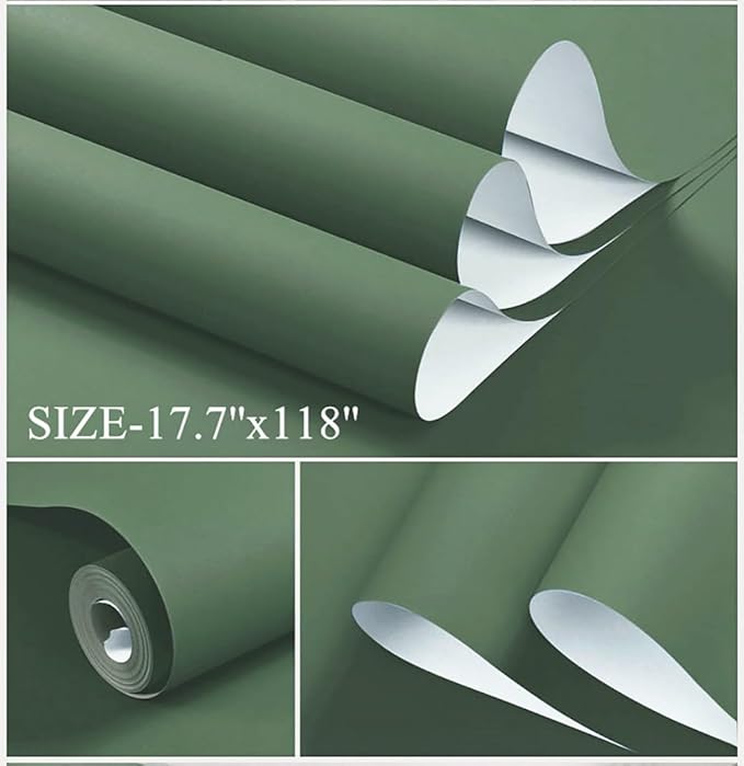 Dimoon 78.7''x17.7'' Green Peel and Stick Wallpaper Contact Paper Modern Self Adhesive Wall Paper Removable Renter Friendly Textured Solid Color Shelf Cabinet Vinyl Roll (78.7''x17.7'',Dark Green)