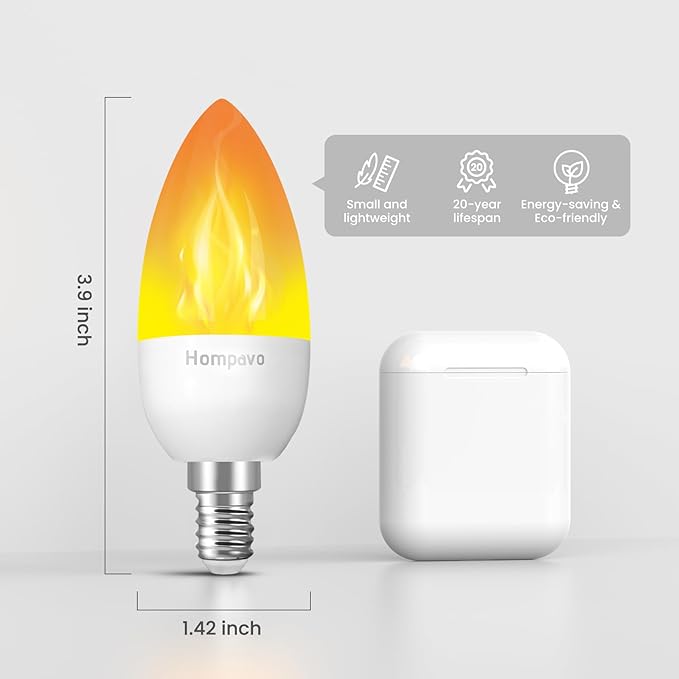 Hompavo 【Upgraded】 LED Flame Light Bulbs, 3 Modes Flickering Light Bulbs, E12 Chandelier Base Candle Fire Light Bulb for Halloween, Christmas, Party, Porch, Indoor & Outdoor Home Decoration - 2 Pack