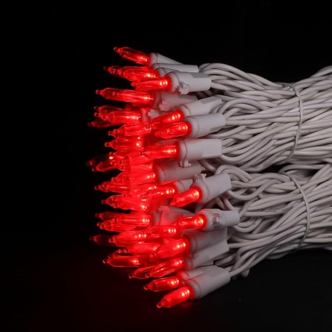 Red LED Christmas Lights - 100 Count Red Christmas String Lights for Tree, Party, Bedroom, Wedding, Indoor and Outdoor Valentines Day Decorations, 33 Feet White Wire, UL Certified, Connectable