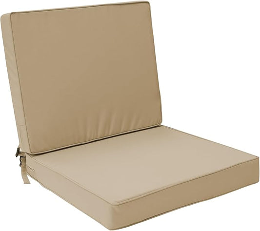 Outdoor Deep Seat Cushion Set 19" x 19", Water Repellent & Fade Resistant Cushion for Patio Furniture, Back & Seat Cushion with Removable Covers for Sofa, Couch, Beige