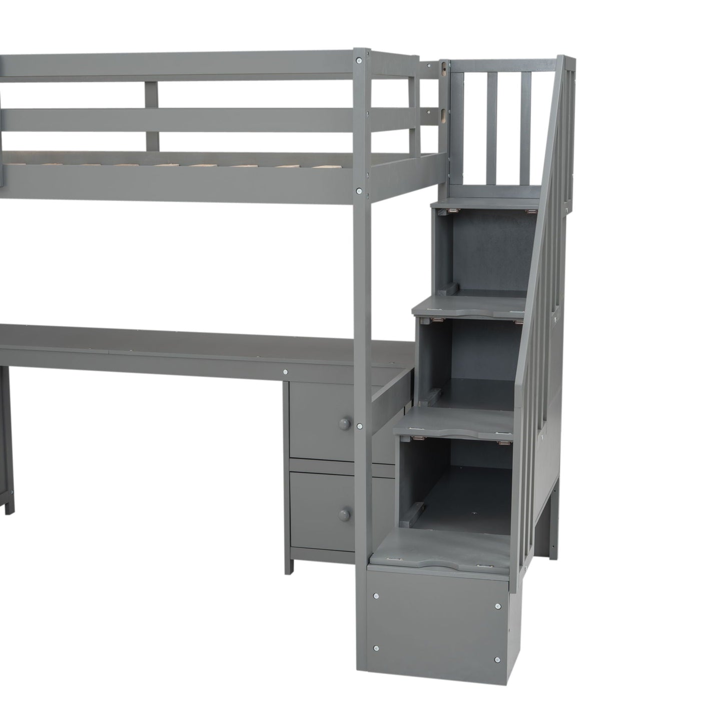 Loft Bed Frame With Built In Desk And Double Storage Drawers