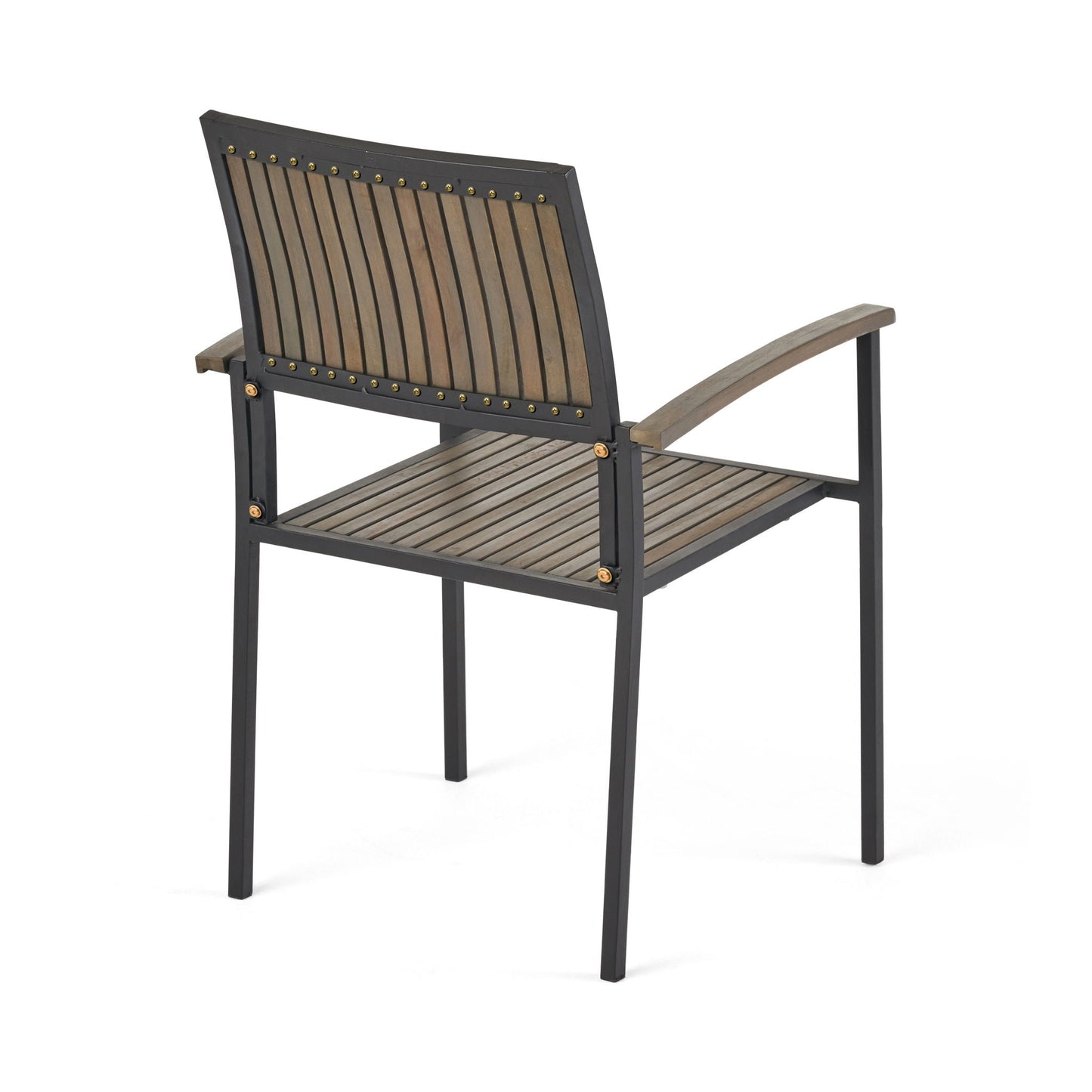 Vermilion Outdoor Dining Chair With Vertical Slat And Wooden Arm