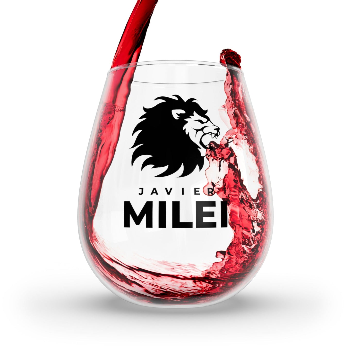 Javier Milei Lion Stemless Wine Glass, 11.75oz - 4LibertyShop.com