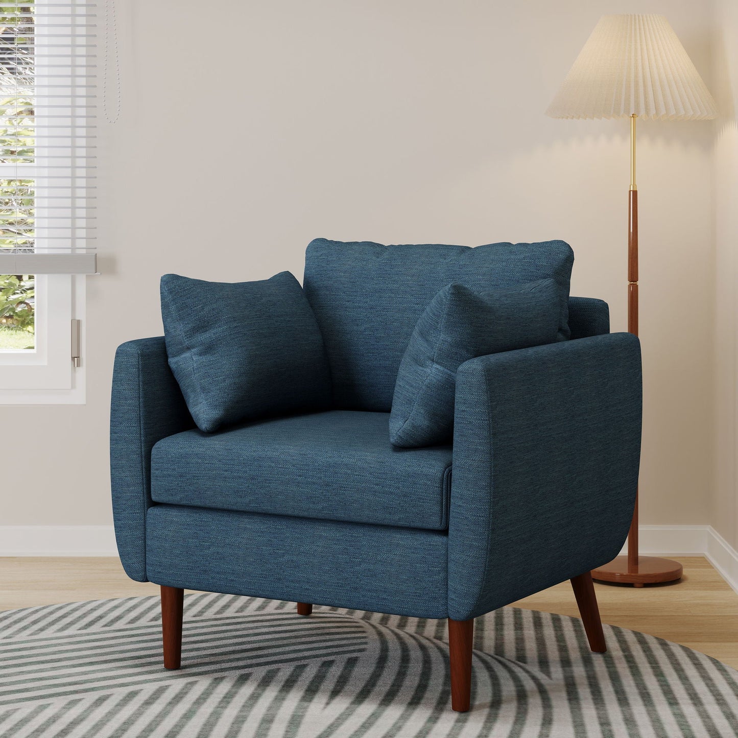 Luminate Upholstered Fabric Club Chair with Tapered Legs and 2 Accent Pillows