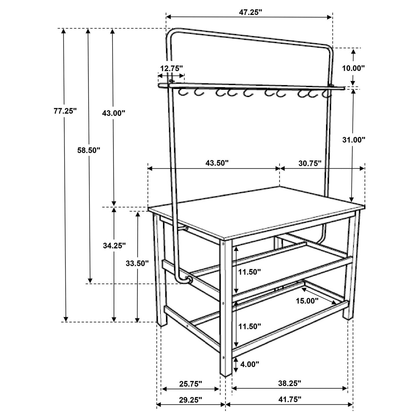 Prager - 3 Piece Kitchen Island Counter Table Set With Overhead Rack And Backless Stools - White