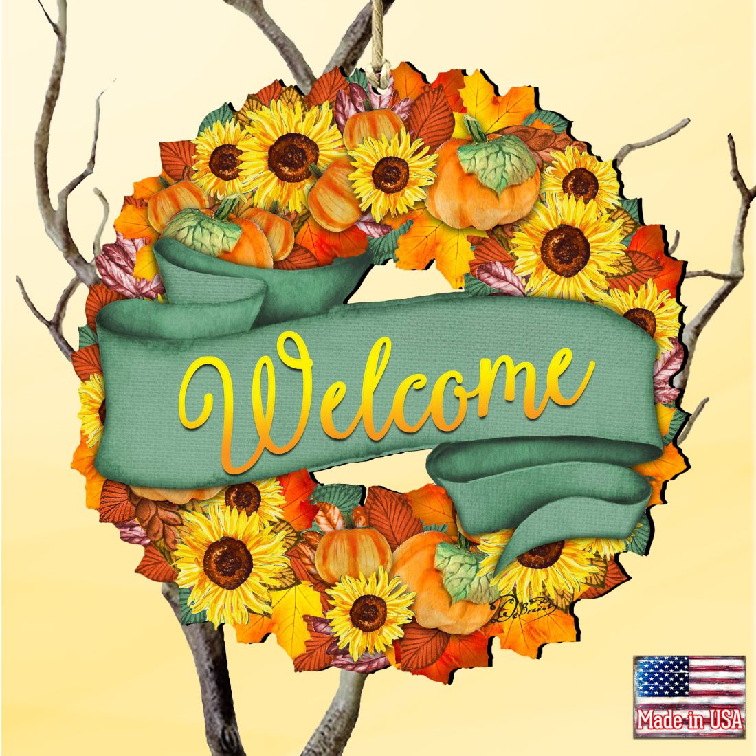 Flower Fall Wreath Wooden Ornaments by G. DeBrekht - Thanksgiving Halloween Decor - 8185305-2