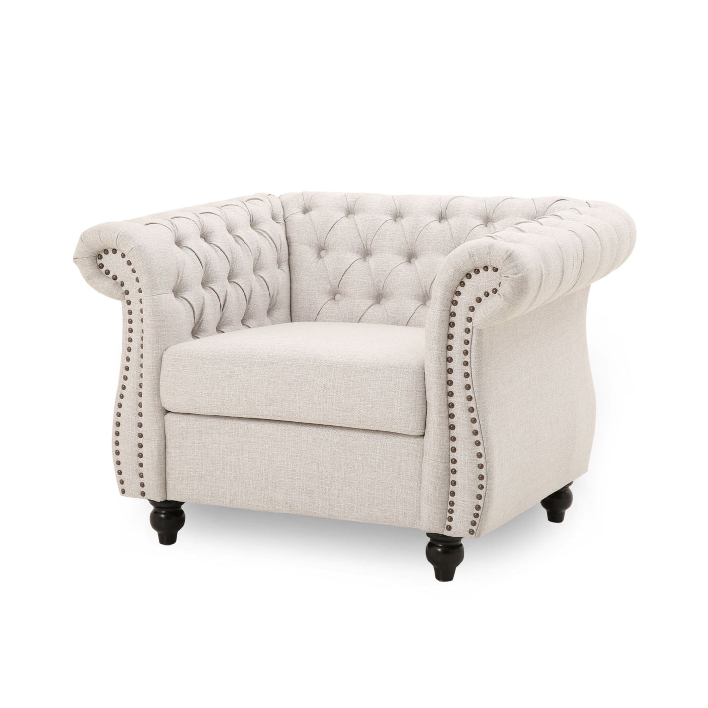 Nexuson Upholstered Chesterfield Chair With Deep Tufted And Nailhead Trim