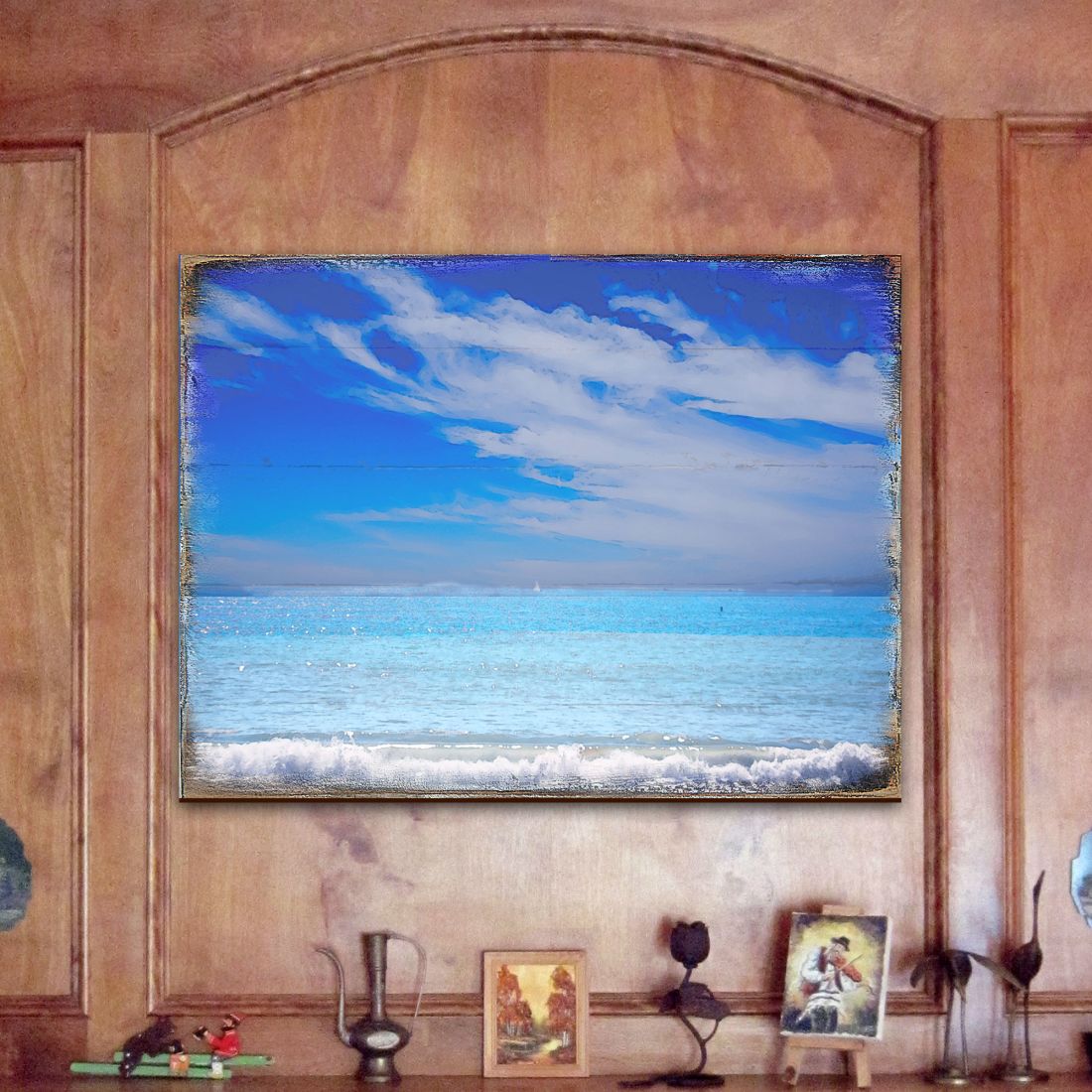 The Beach Wood Wooden Coastal Wall Art by Nature Wonders - Coastal Sea-Life Decor - 95226-3B