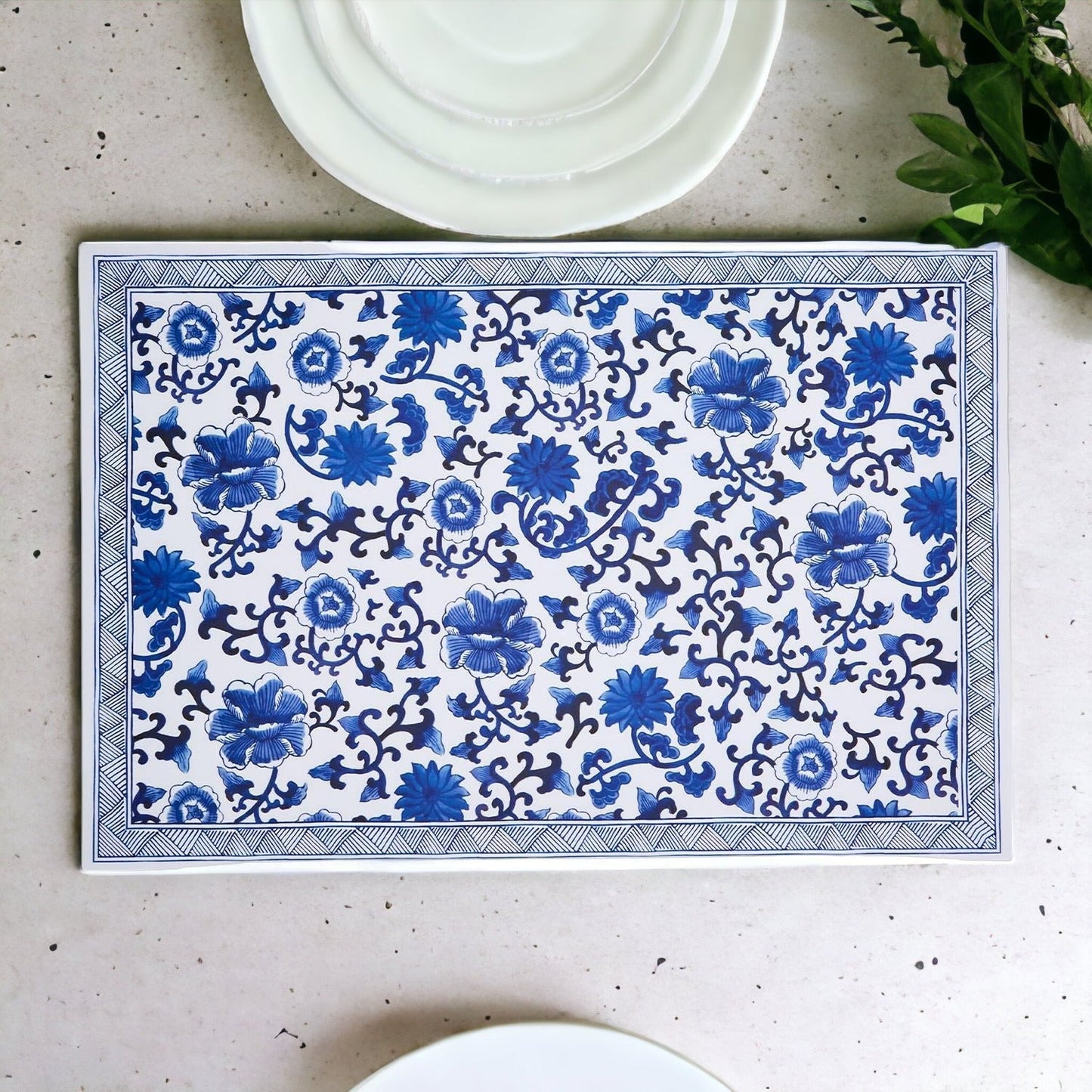 Chinoiserie Placemats Set Of 4 - Elegant Asian Floral Vinyl Placemats, Easy