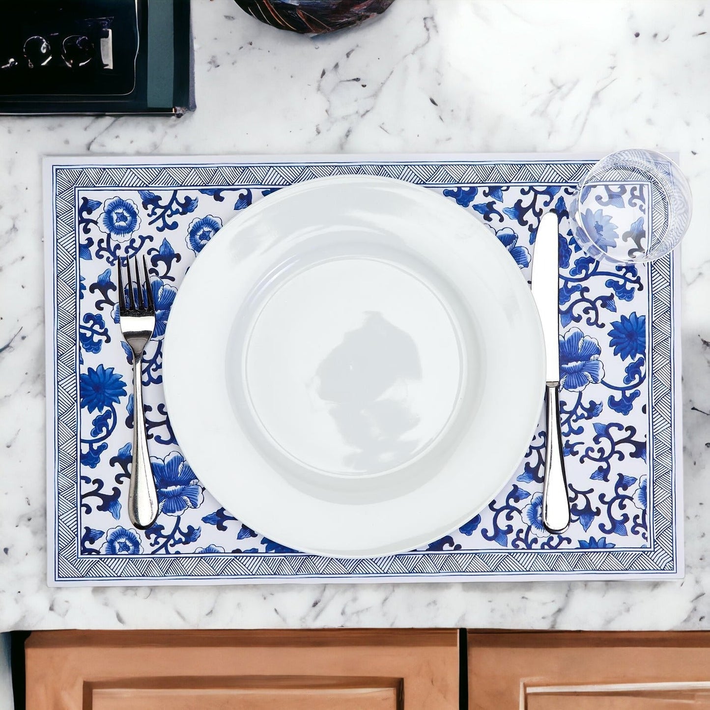 Chinoiserie Placemats Set Of 4 - Elegant Asian Floral Vinyl Placemats, Easy