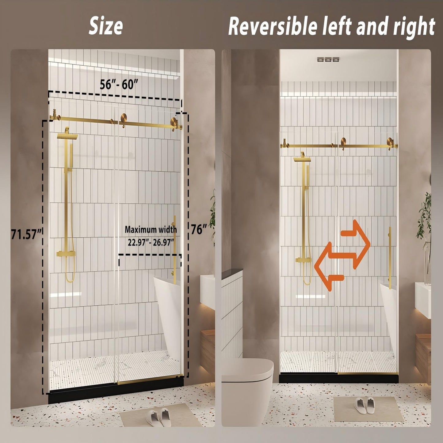 Frameless Shower Door, Smooth Sliding Tracks