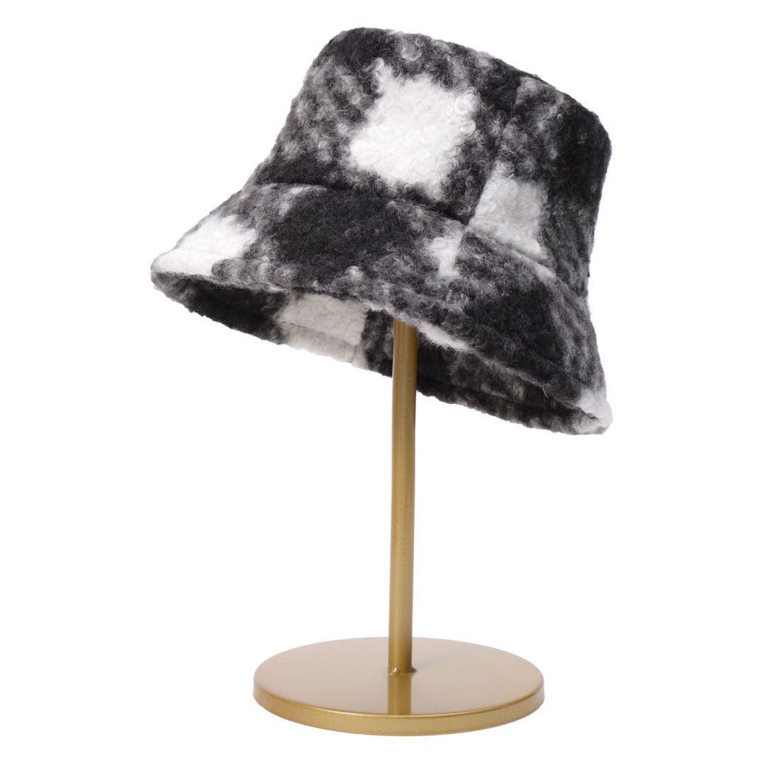 Cashmere Loop Tie Dyed Autumn And Winter New Plaid Face Small Warm Woolen Basin Hat
